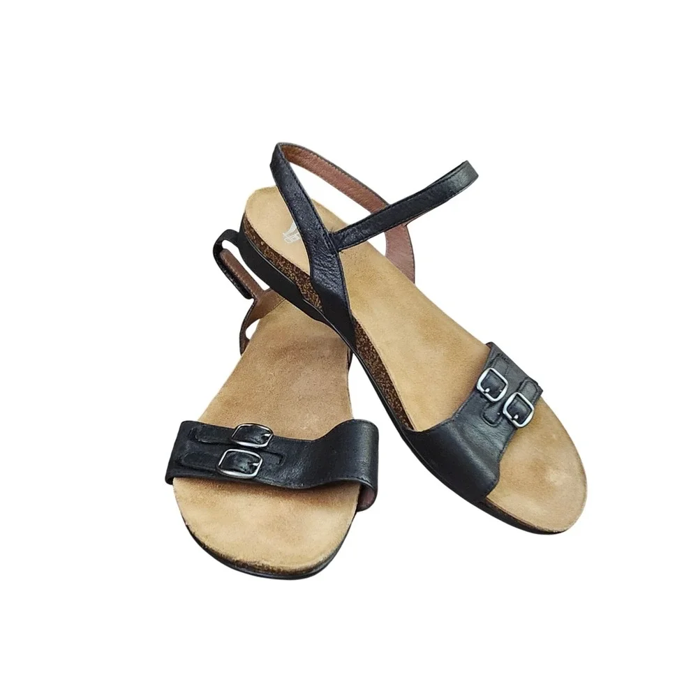 Dansko Rebekah Black Leather Wedge Slingback Sandals 42 EU 11.5-12 Orthopedic